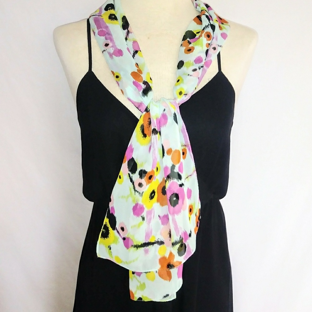 Cejon Pale Greenish Blue & Pink & Yellow Scarf